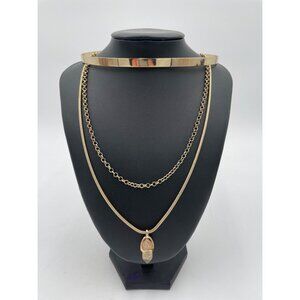 Three-Piece NY Multi-Layer Gold-Tone Necklace With Citrine Pendant & Choker